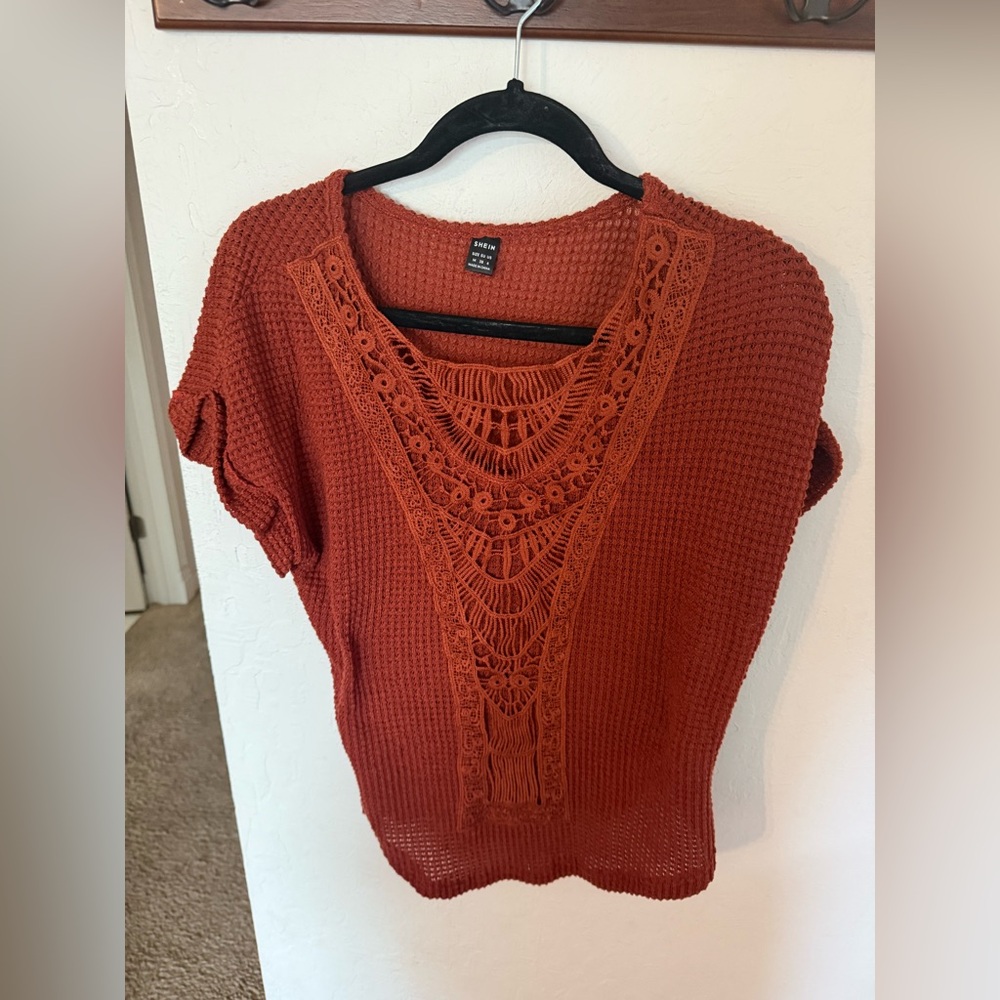 SHEIN Terracotta Crochet Knit Top